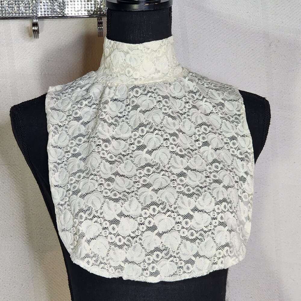 The Specialty House Ivory Nylon Floral Lace Mock Neck Vintage Dickie OSFM